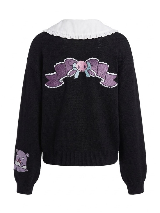 Sanrio black sweater cardigan with pink and purple accents - Picture 2 of 3